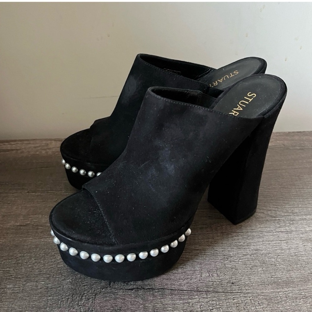 Stuart Weitzman Women's SkyHi 145 Slip On Studded Platform Sandals 9.5